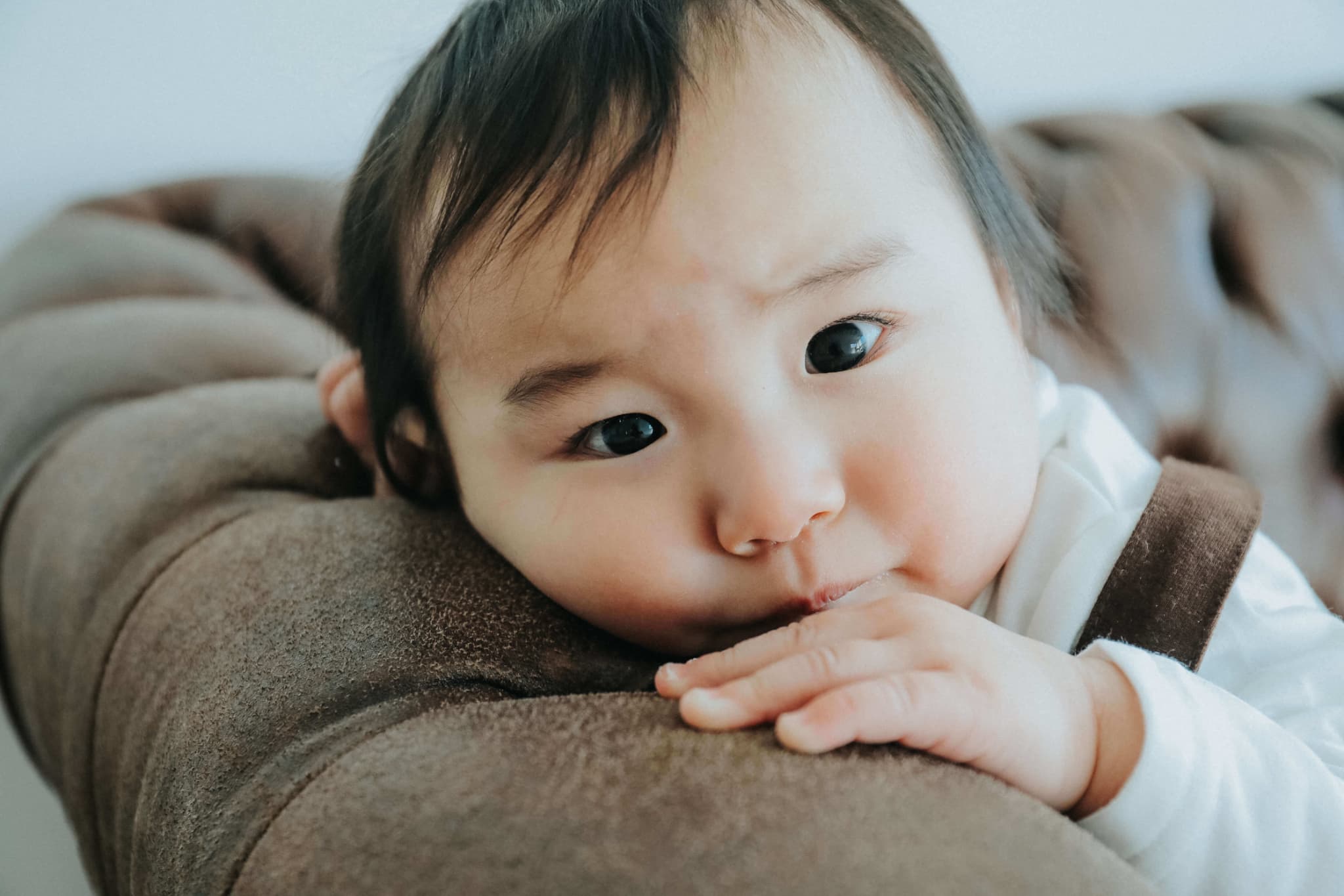 フォトスタジオで誕生日の記念撮影をするお子様の写真